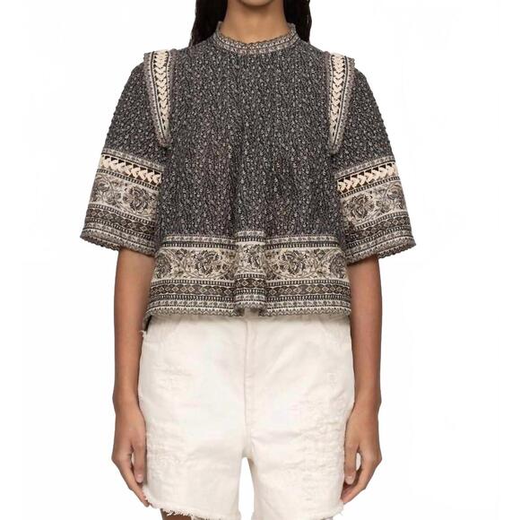 NEW SEA palm floral border print top in multi